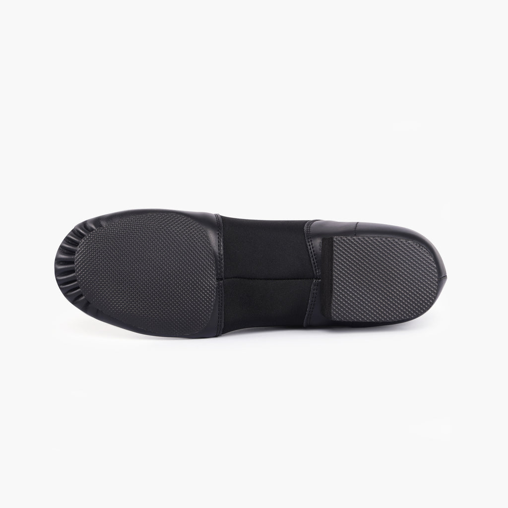 Outsole of Linodes black jazz shoes with rubber split-sole patches for traction