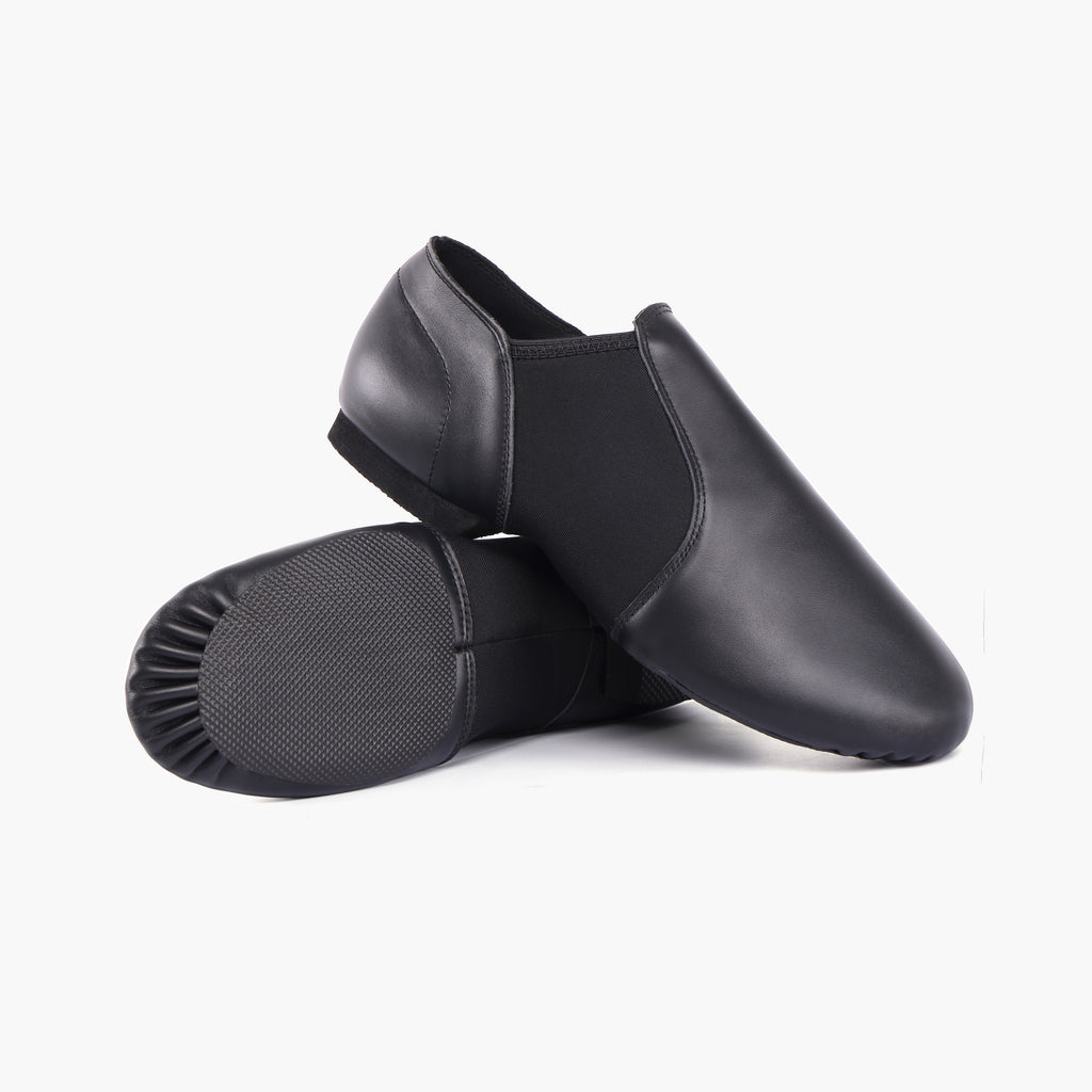 Pair of Linodes adult black slip-on jazz shoes with neoprene arch support
