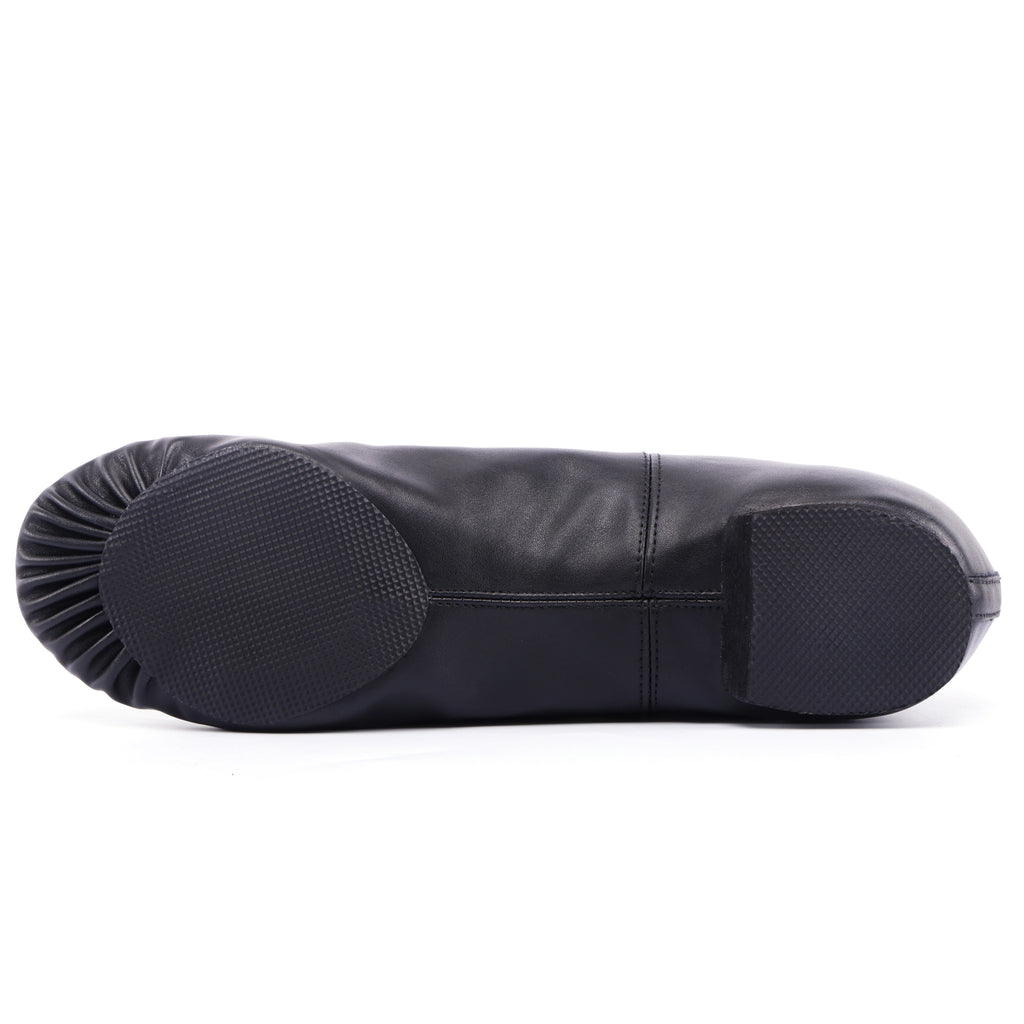 Outsole pads of Linodes black split-sole jazz shoes for traction and turns