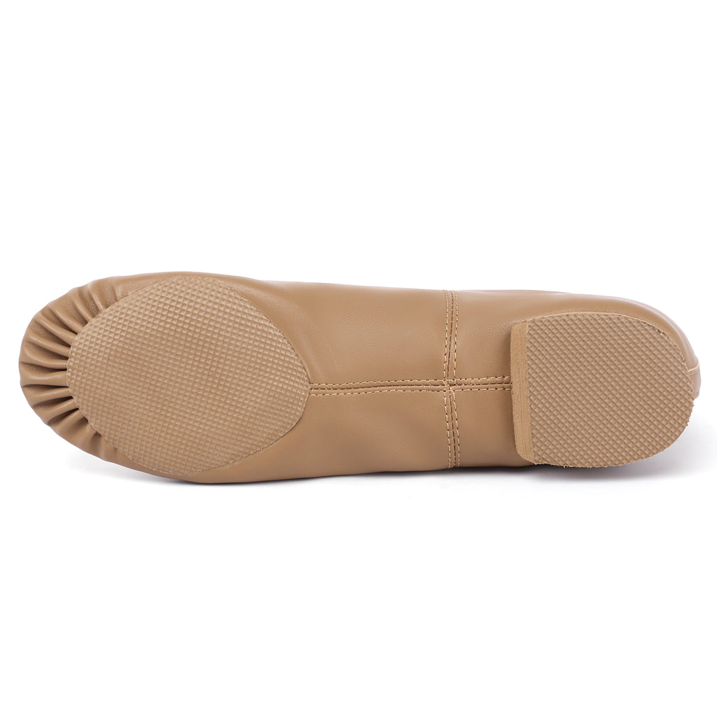 Outsole pads of Linodes tan split-sole jazz shoes for studio floors
