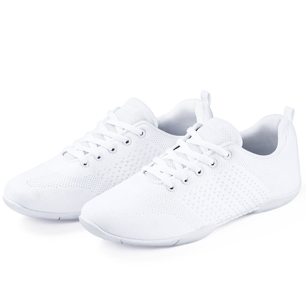 A pair of Linodes white cheer shoes on a white background