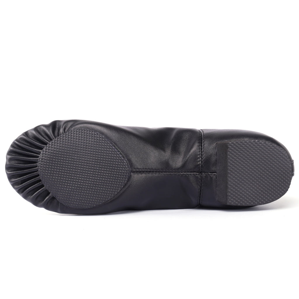 Outsole pads of Linodes women’s black split-sole PU leather jazz booties