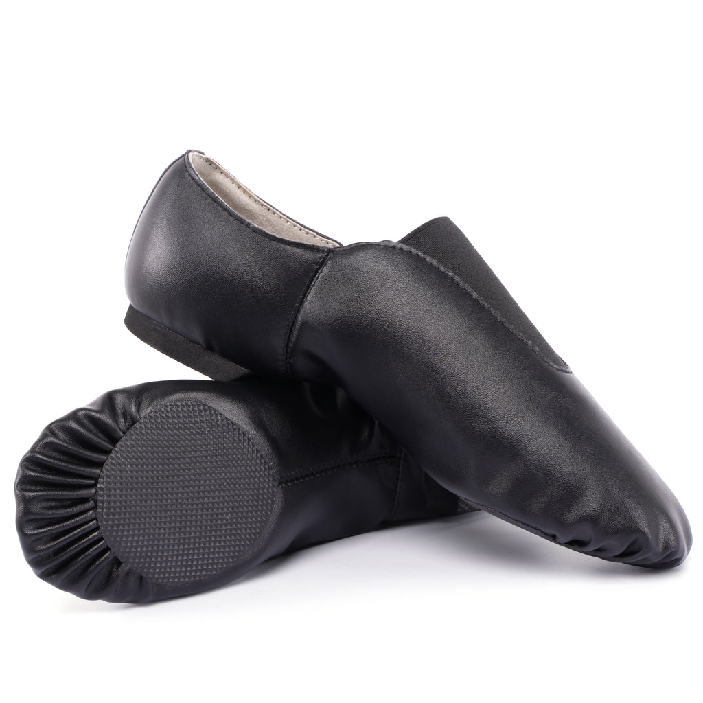 Pair of Linodes women’s black PU leather slip-on split-sole jazz booties