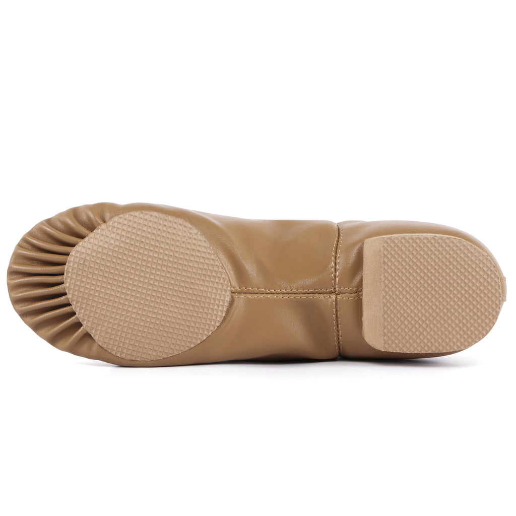 Outsole pads of Linodes women’s tan split-sole PU leather jazz booties